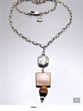 Silpada Sterling Silver Pendant with Brown Mother-of-Pearl and Tiger's Eye